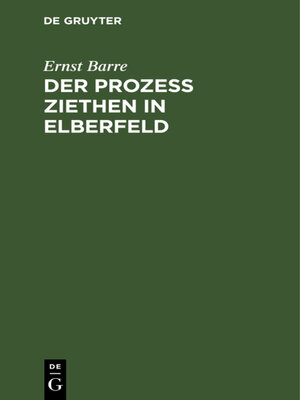 cover image of Der Prozeß Ziethen in Elberfeld